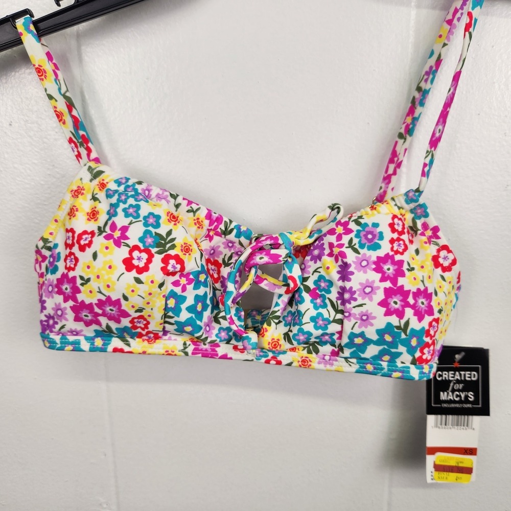 California Waves Juniors Size XS Keyhole Bralette Bikini‎ Top White Floral